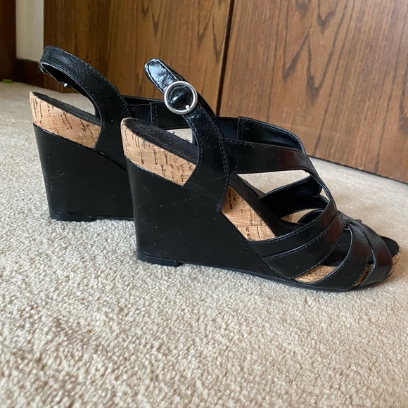 2/$18 Black strappy wedge sandals - Picture 2 of 5